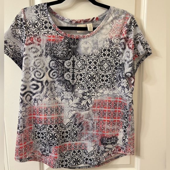 Chico's Black and Red Graphic Short Sleeve T-Shirt - Picture 1 of 5